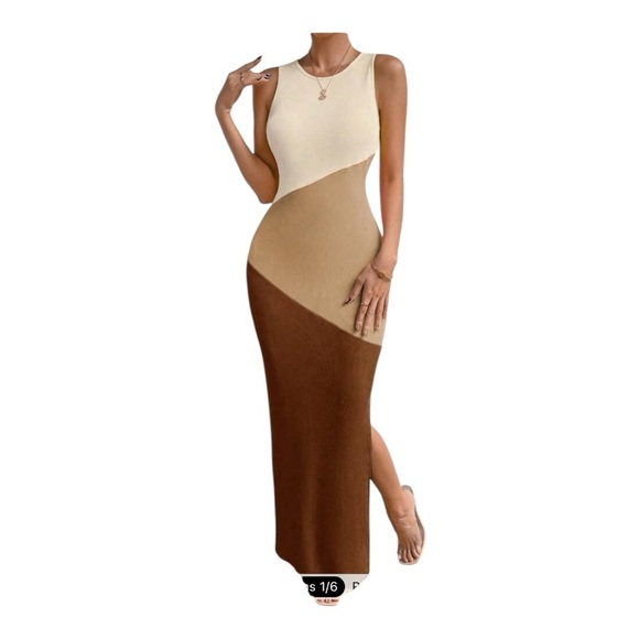 SHEIN Dresses & Skirts - NWT SHEIN Relaxiva Round Neck Contrast Color Splice Slit Sleeveless Dress | S